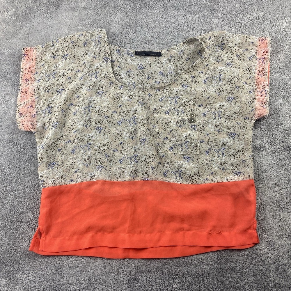 Lucca Couture Sheer Top Blouse Womens XS Orange Floral Short Sleeve